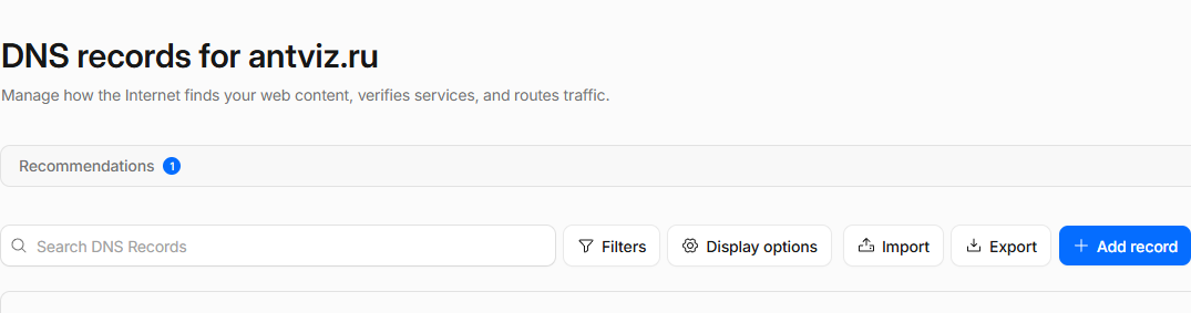 Панель DNS Reg.ru
